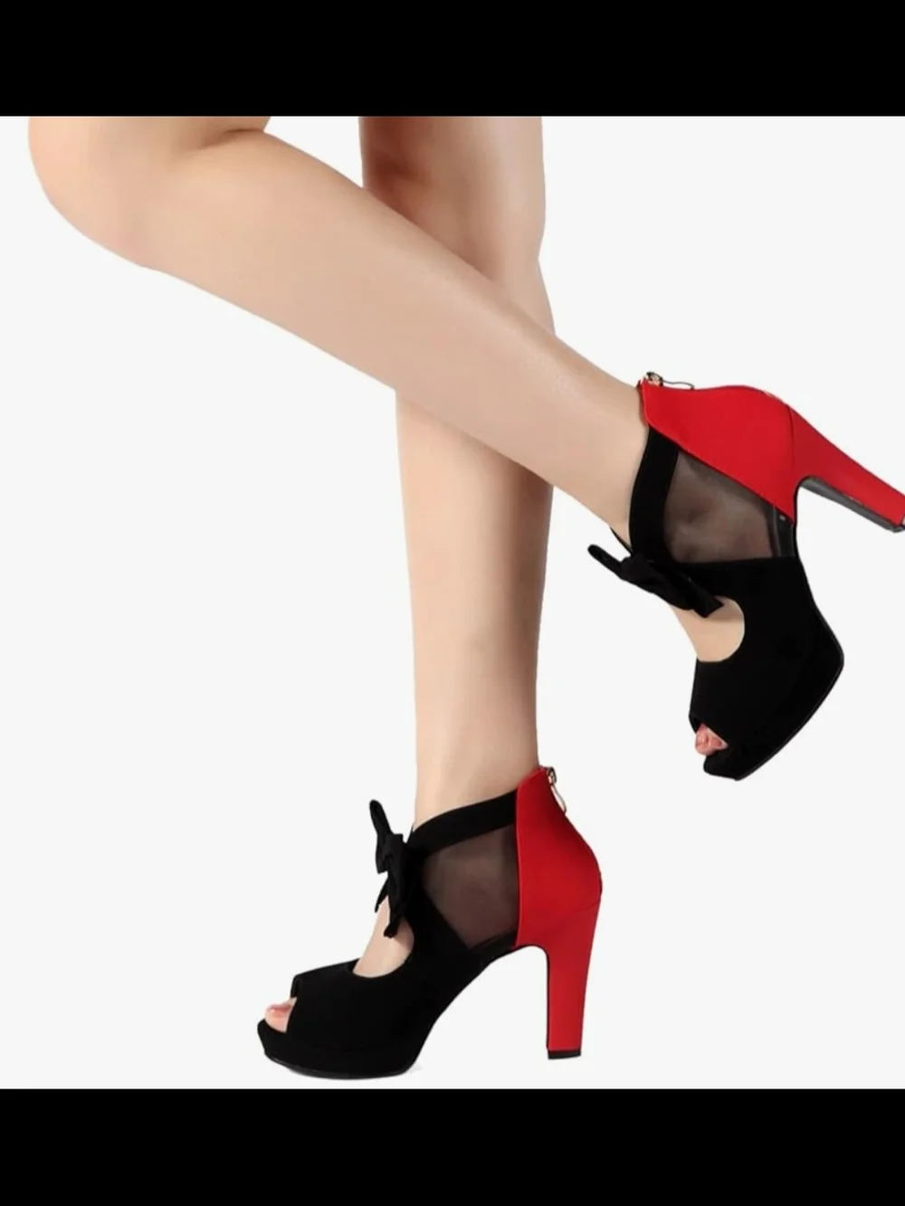 GATUXUS Open Toe Women Platform High Heel Shoes Bows Strappy Sandals